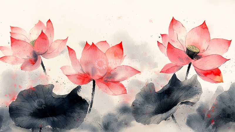 高清大图下载【趣麦麦图】水墨写意荷花