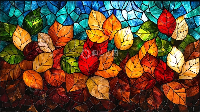 高清大图下载【趣麦麦图】彩色玻璃叶子