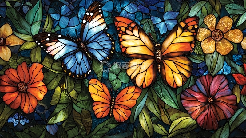 高清大图下载【趣麦麦图】彩色蝴蝶花卉图