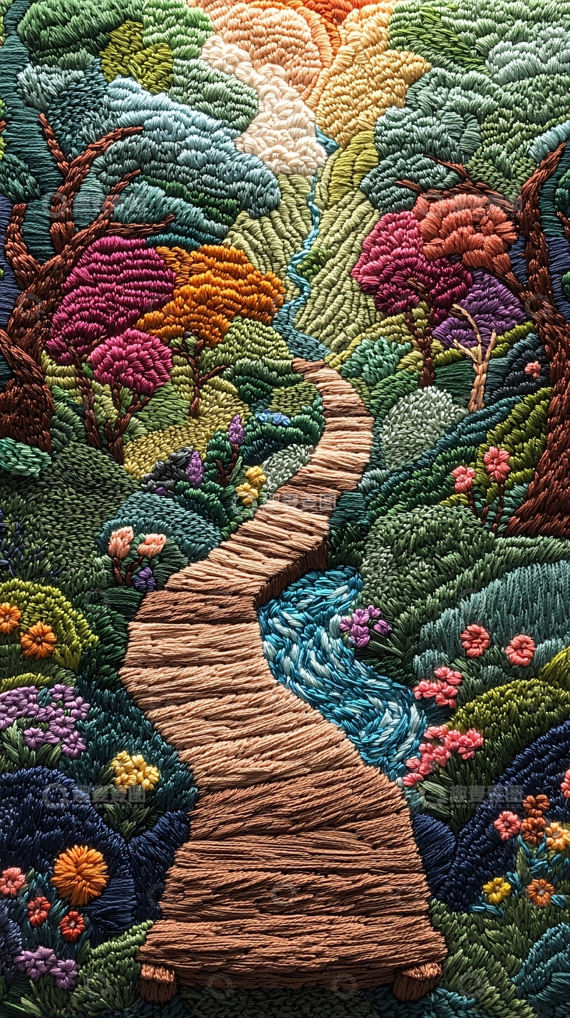 高清大图下载【趣麦麦图】彩色绣花森林小路