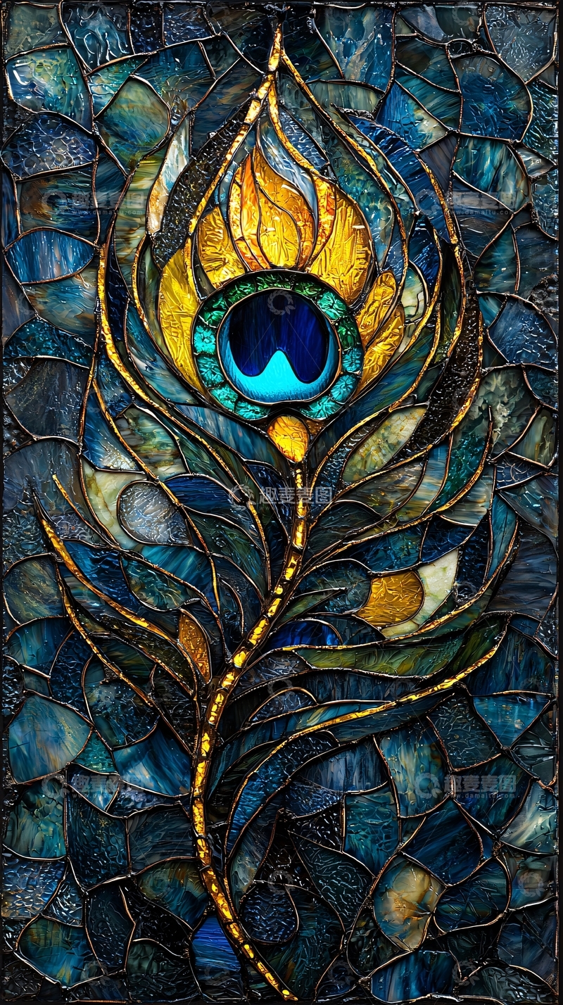 高清大图下载【趣麦麦图】马赛克孔雀羽毛