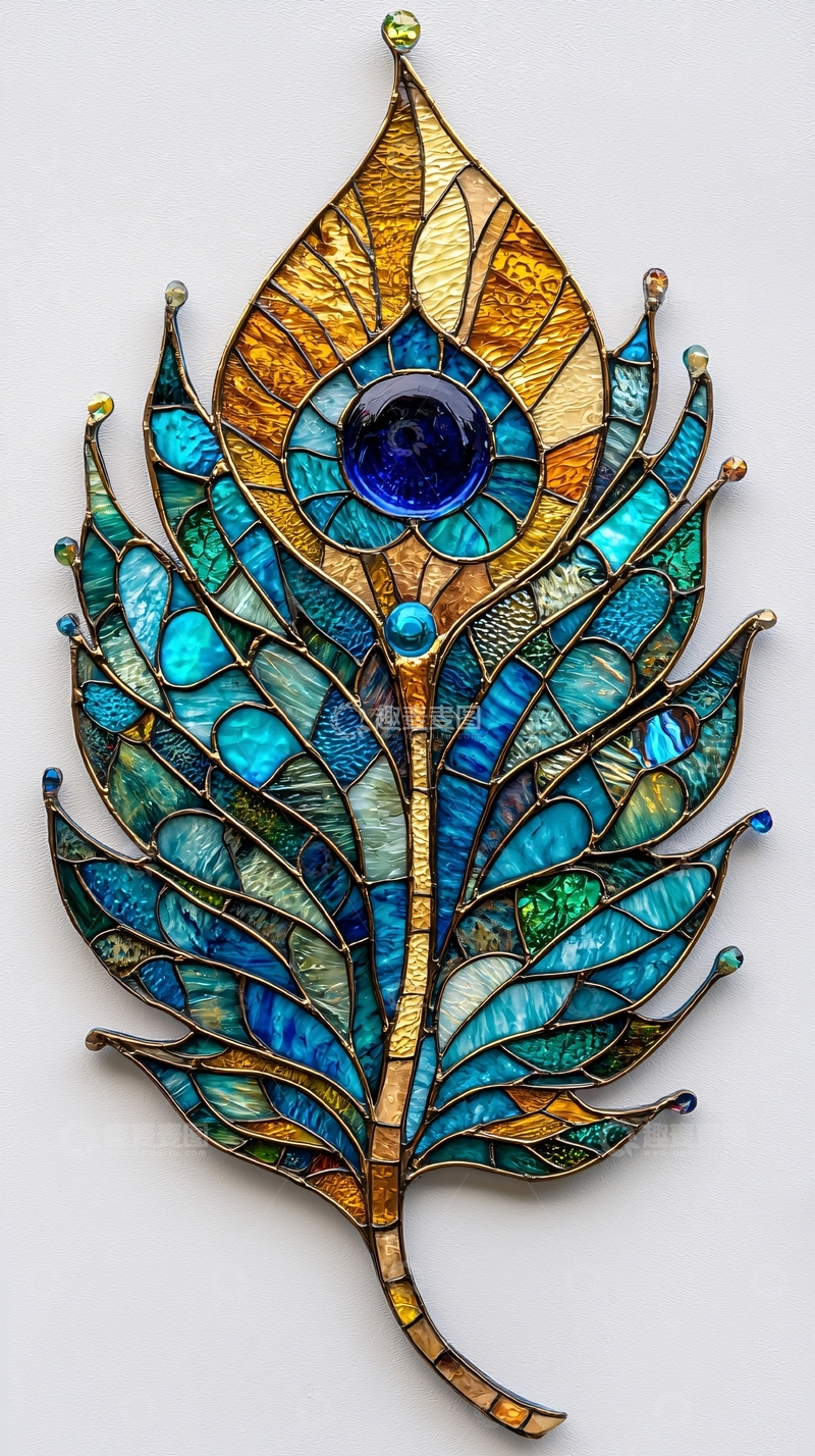 高清大图下载【趣麦麦图】彩色玻璃孔雀羽毛