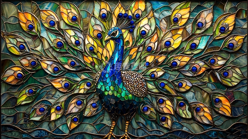 高清大图下载【趣麦麦图】彩色玻璃孔雀