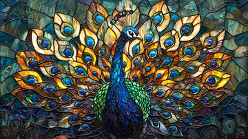 彩色玻璃窗花孔雀