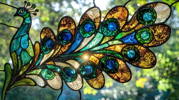彩色玻璃孔雀窗花