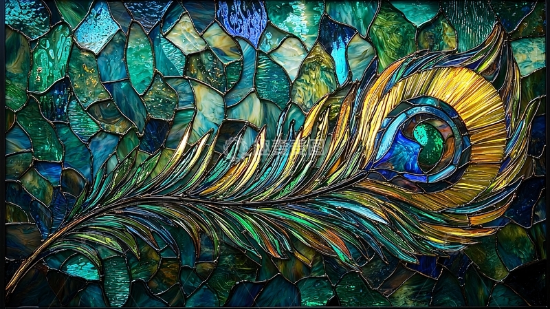 高清大图下载【趣麦麦图】马赛克孔雀羽毛