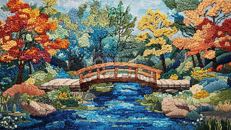 高清大图下载【趣麦麦图】秋日小桥流水风景