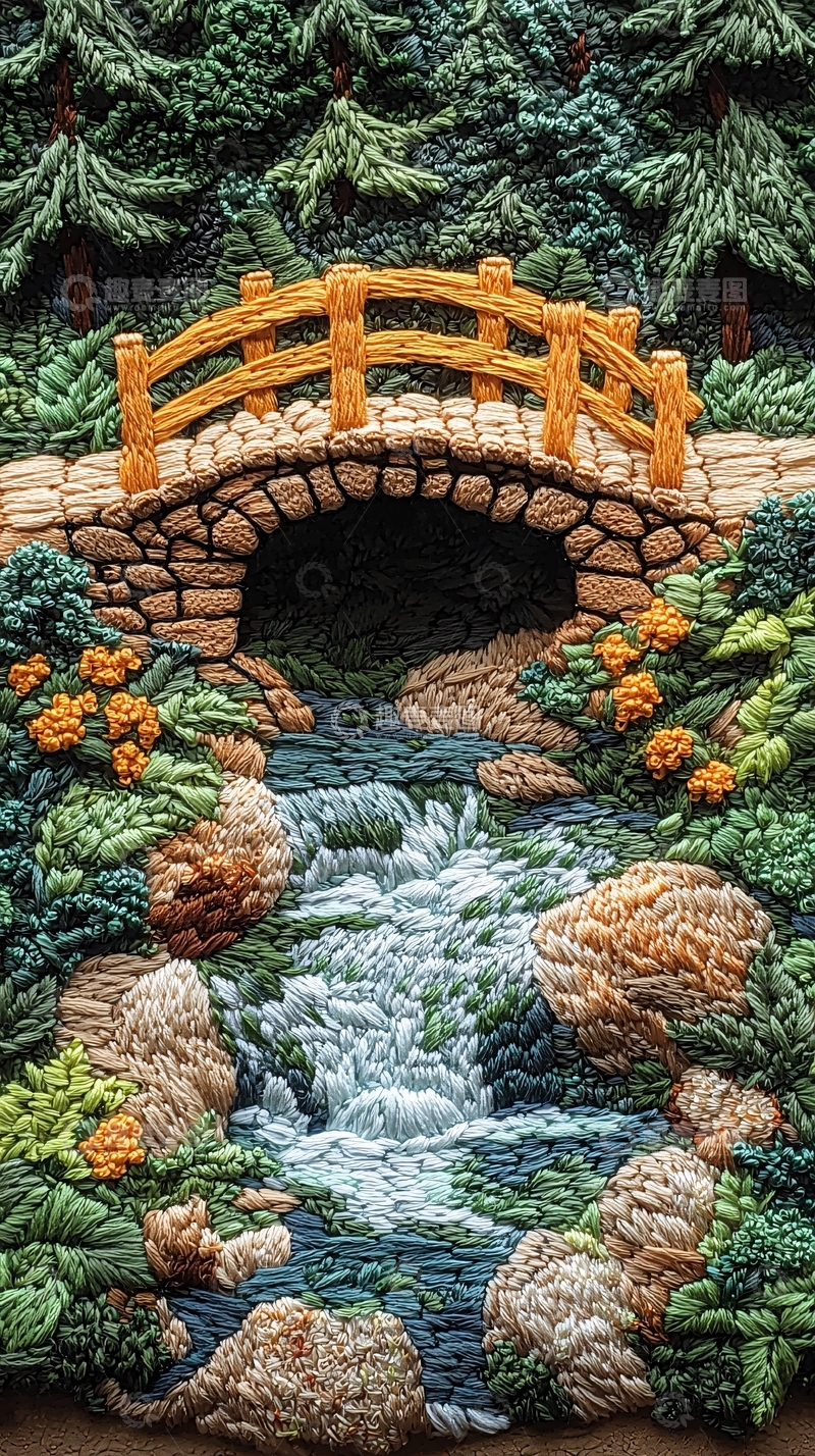 高清大图下载【趣麦麦图】森林小桥流水