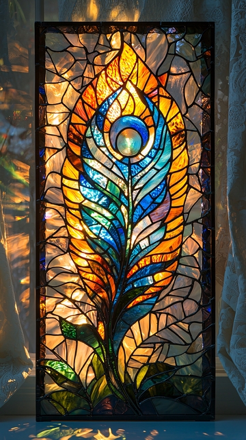 彩色玻璃孔雀羽毛窗花