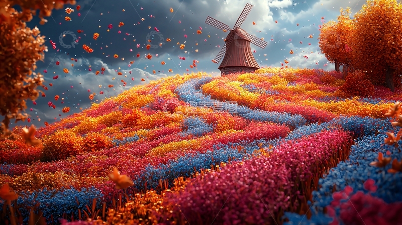 高清大图下载【趣麦麦图】秋日田园风车风景