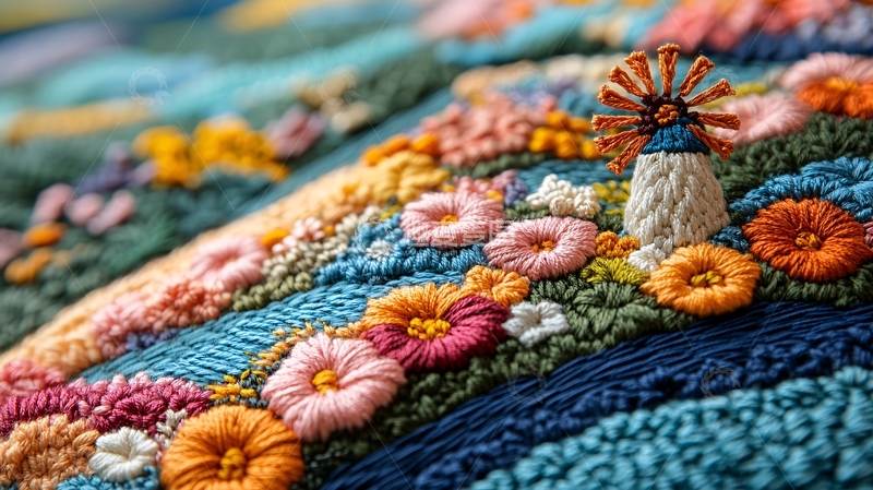 高清大图下载【趣麦麦图】彩色绣花布