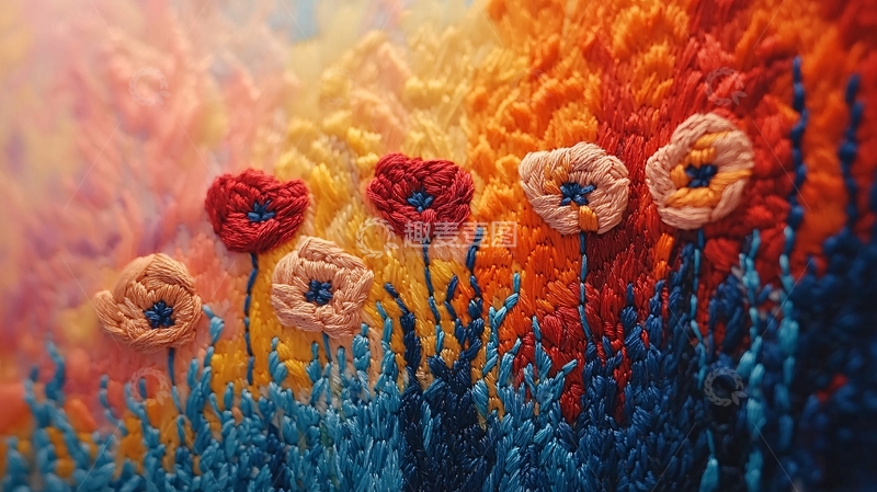 高清大图下载【趣麦麦图】彩色线绣花田