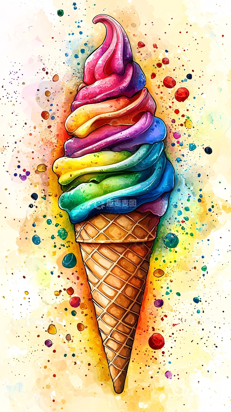 高清大图下载【趣麦麦图】水彩冰淇淋