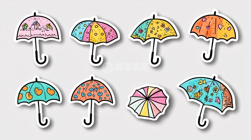 高清大图下载【趣麦麦图】彩色卡通雨伞贴纸