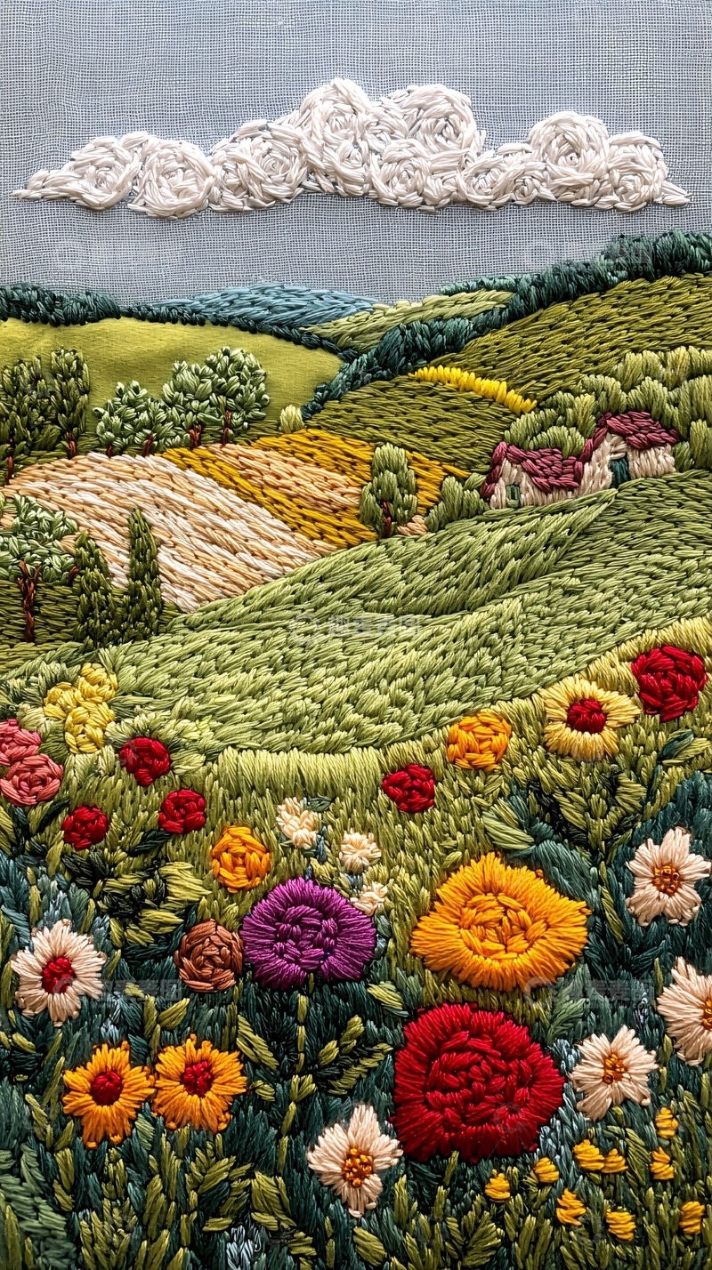 高清大图下载【趣麦麦图】绣花风景画