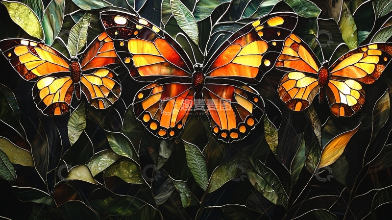 高清大图下载【趣麦麦图】三只玻璃彩绘蝴蝶