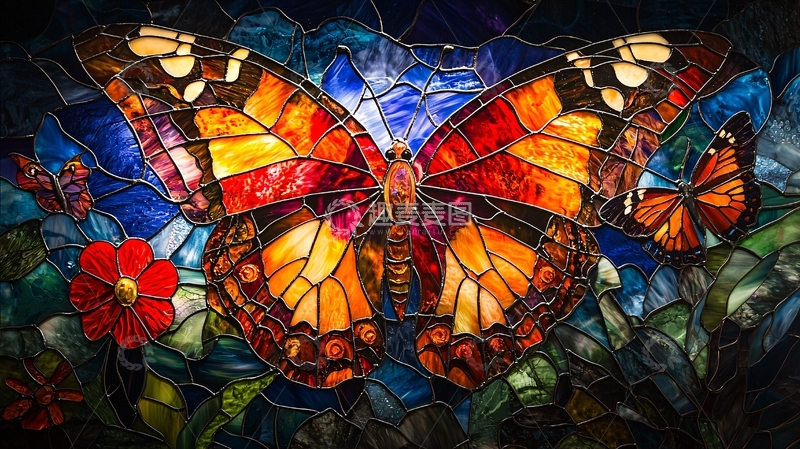 高清大图下载【趣麦麦图】彩色玻璃蝴蝶