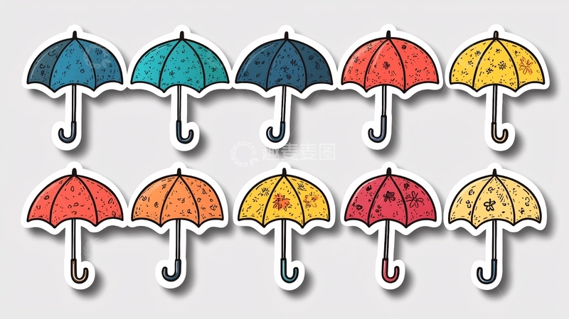 高清大图下载【趣麦麦图】彩色雨伞贴纸