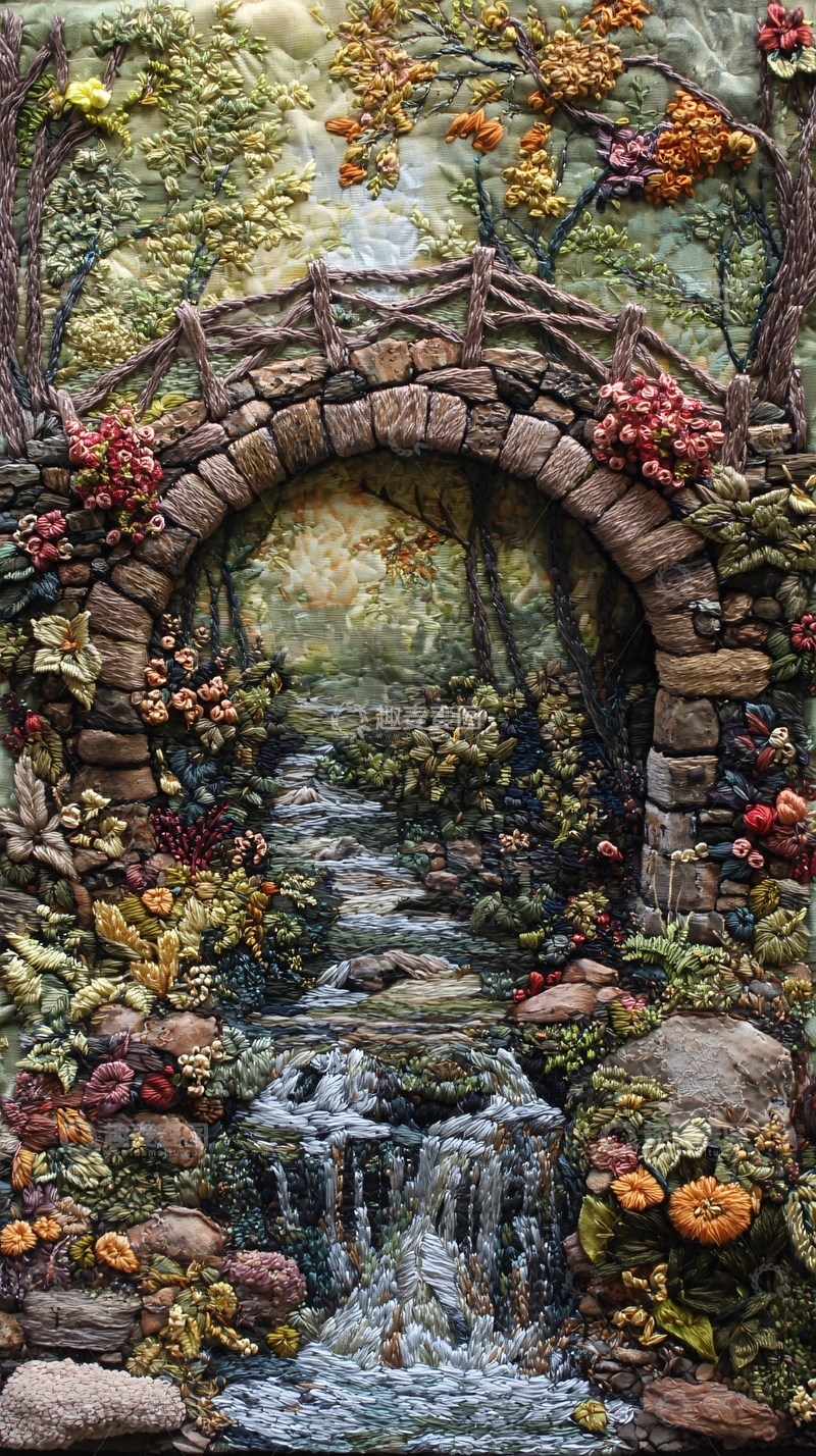 高清大图下载【趣麦麦图】石桥流水风景画