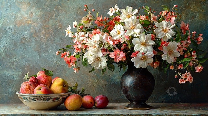 高清大图下载【趣麦麦图】静物油画花卉水果