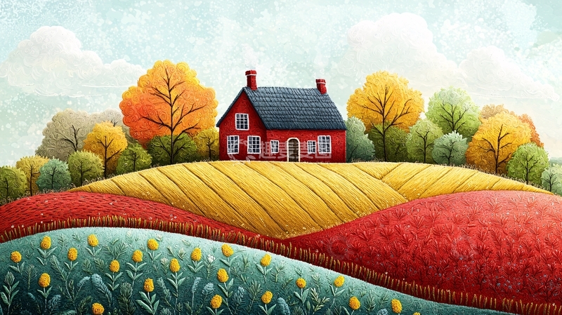 高清大图下载【趣麦麦图】秋日田园红房子