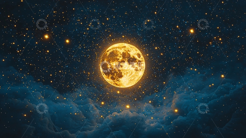 高清大图下载【趣麦麦图】夜空中金黄色的满月