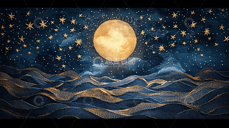 高清大图下载【趣麦麦图】星空大海满月