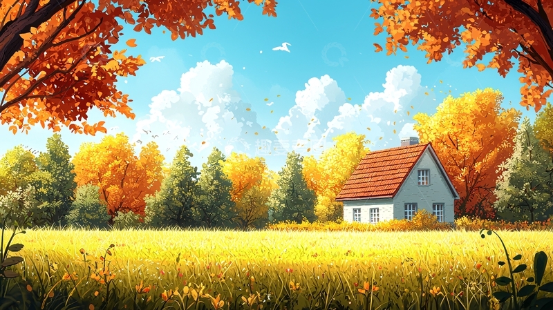 高清大图下载【趣麦麦图】秋日田园小屋