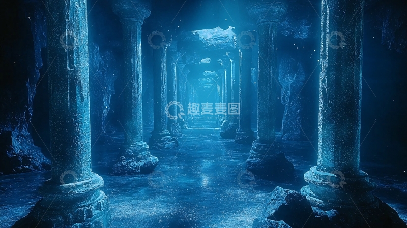高清大图下载【趣麦麦图】蓝色冰冻地下走廊