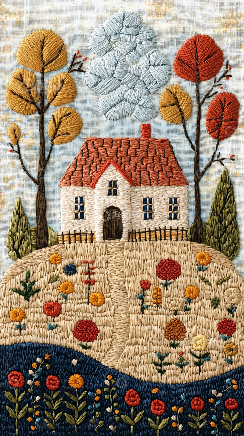 高清大图下载【趣麦麦图】田园风刺绣小屋