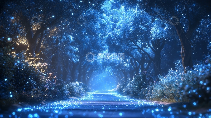 高清大图下载【趣麦麦图】蓝色萤火森林小路