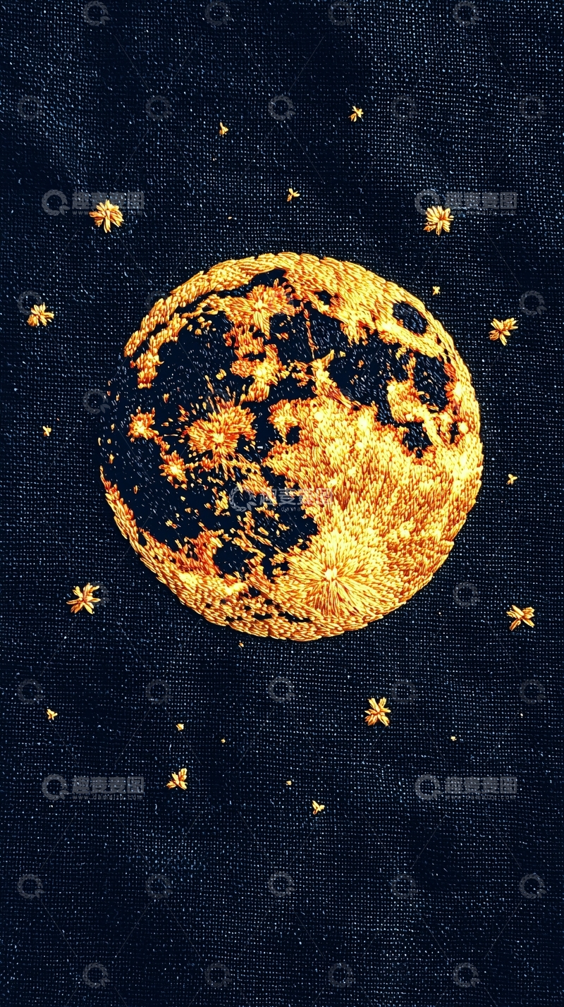 高清大图下载【趣麦麦图】金色月亮刺绣