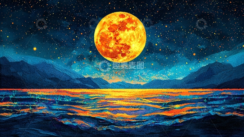 高清大图下载【趣麦麦图】燃烧的橙色月亮