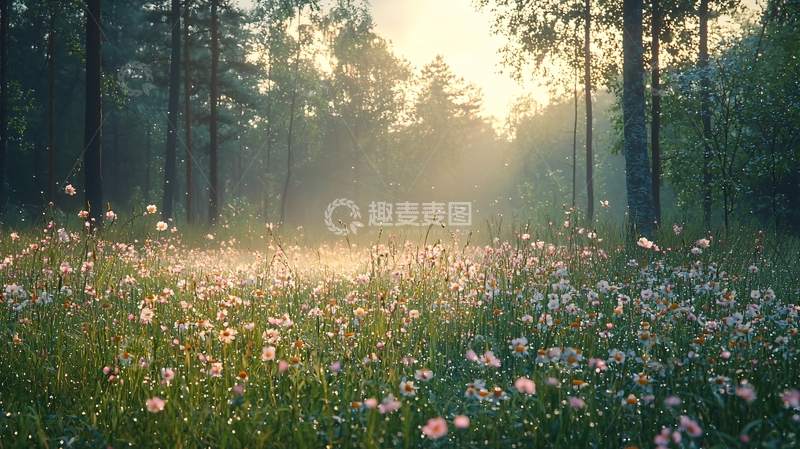 高清大图下载【趣麦麦图】清晨森林花海