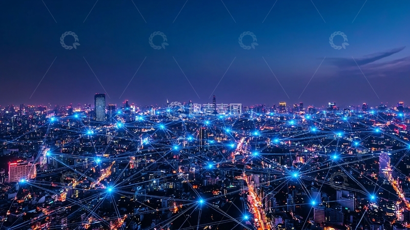 高清大图下载【趣麦麦图】夜景城市网络连接