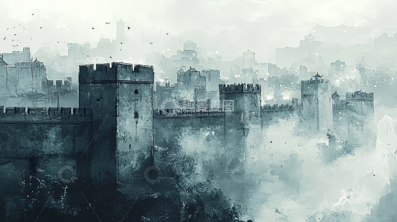 高清大图下载【趣麦麦图】浓雾中的古城城墙