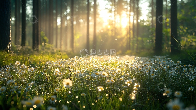 高清大图下载【趣麦麦图】森林清晨阳光花海