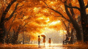 秋日暖阳下温馨家庭