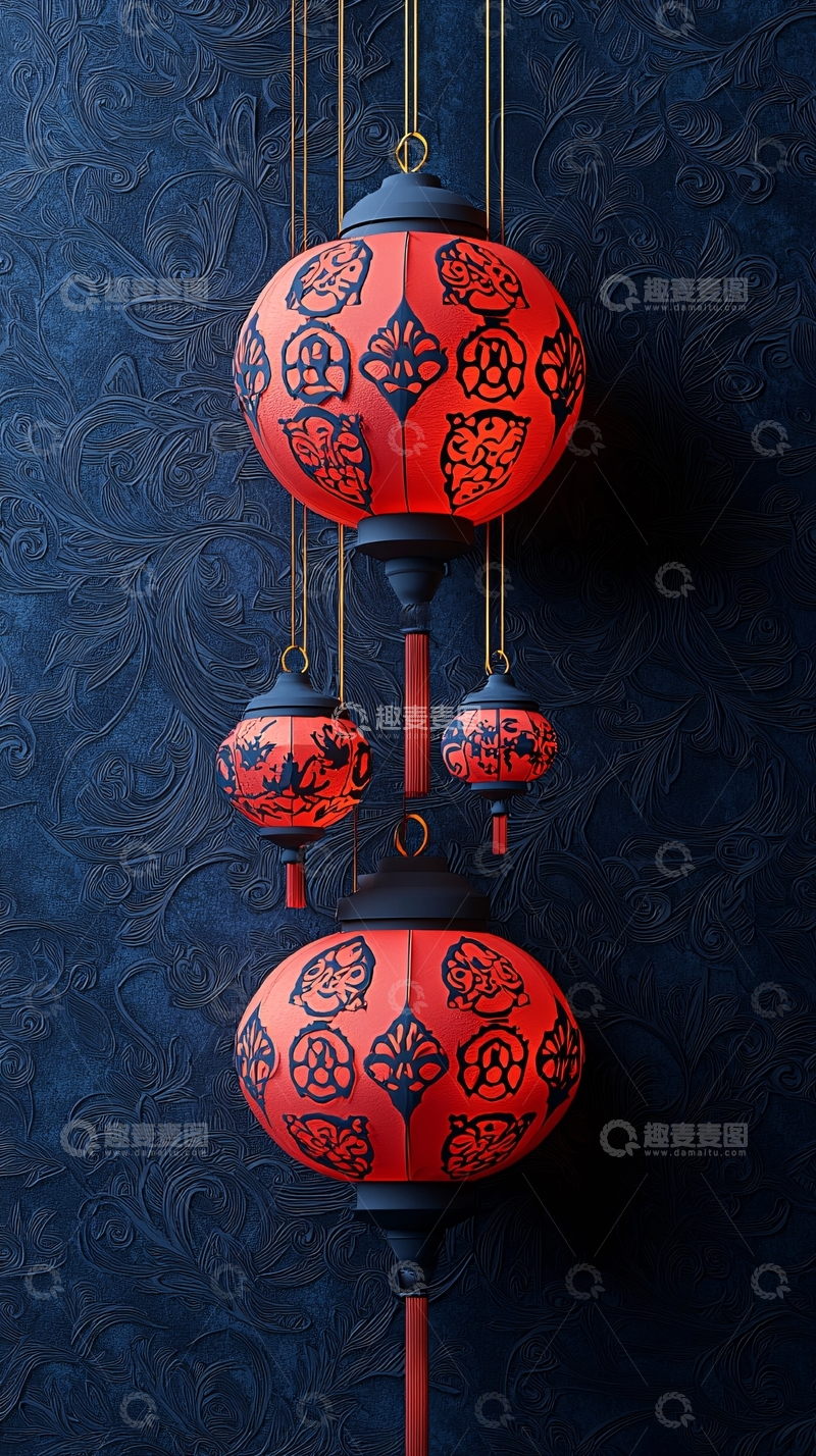高清大图下载【趣麦麦图】红黑中国风灯笼