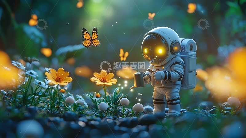 高清大图下载【趣麦麦图】宇航员浇花