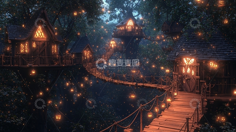 高清大图下载【趣麦麦图】梦幻森林树屋村庄