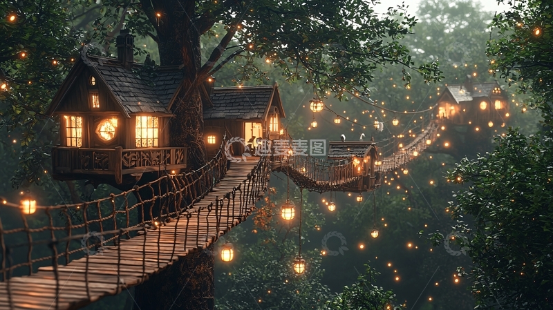 高清大图下载【趣麦麦图】树顶上的小屋