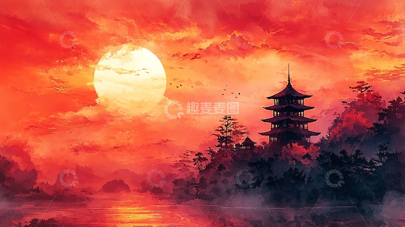 高清大图下载【趣麦麦图】红日西下