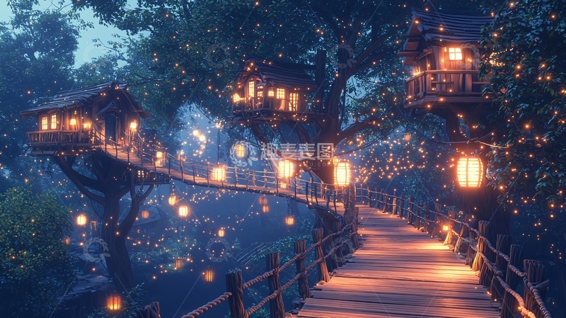 高清大图下载【趣麦麦图】梦幻树屋村庄