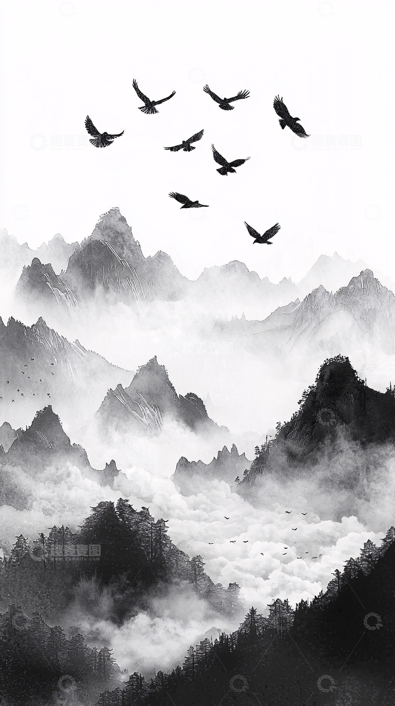 高清大图下载【趣麦麦图】水墨山水画1052