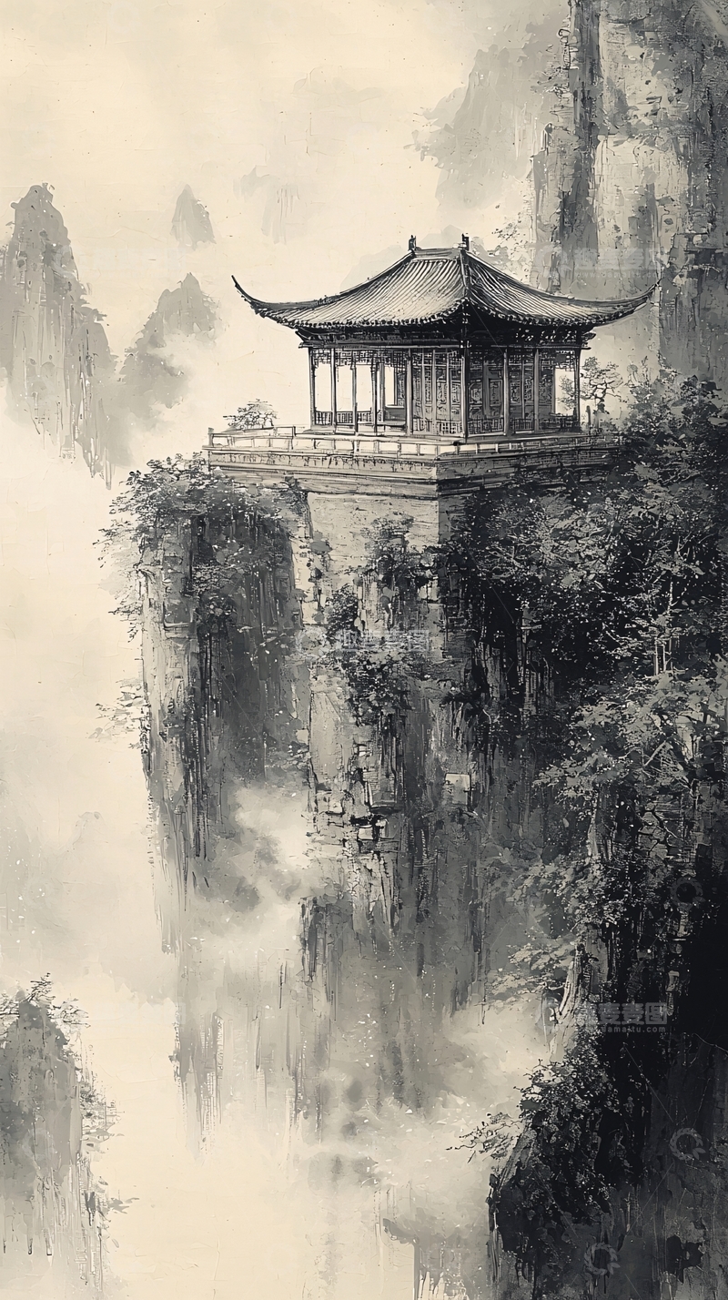 高清大图下载【趣麦麦图】山崖上的中国古建筑