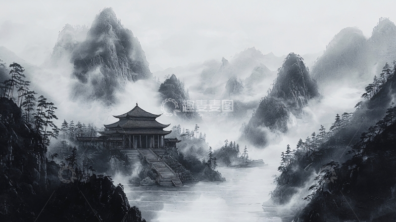 高清大图下载【趣麦麦图】水墨山水画1058