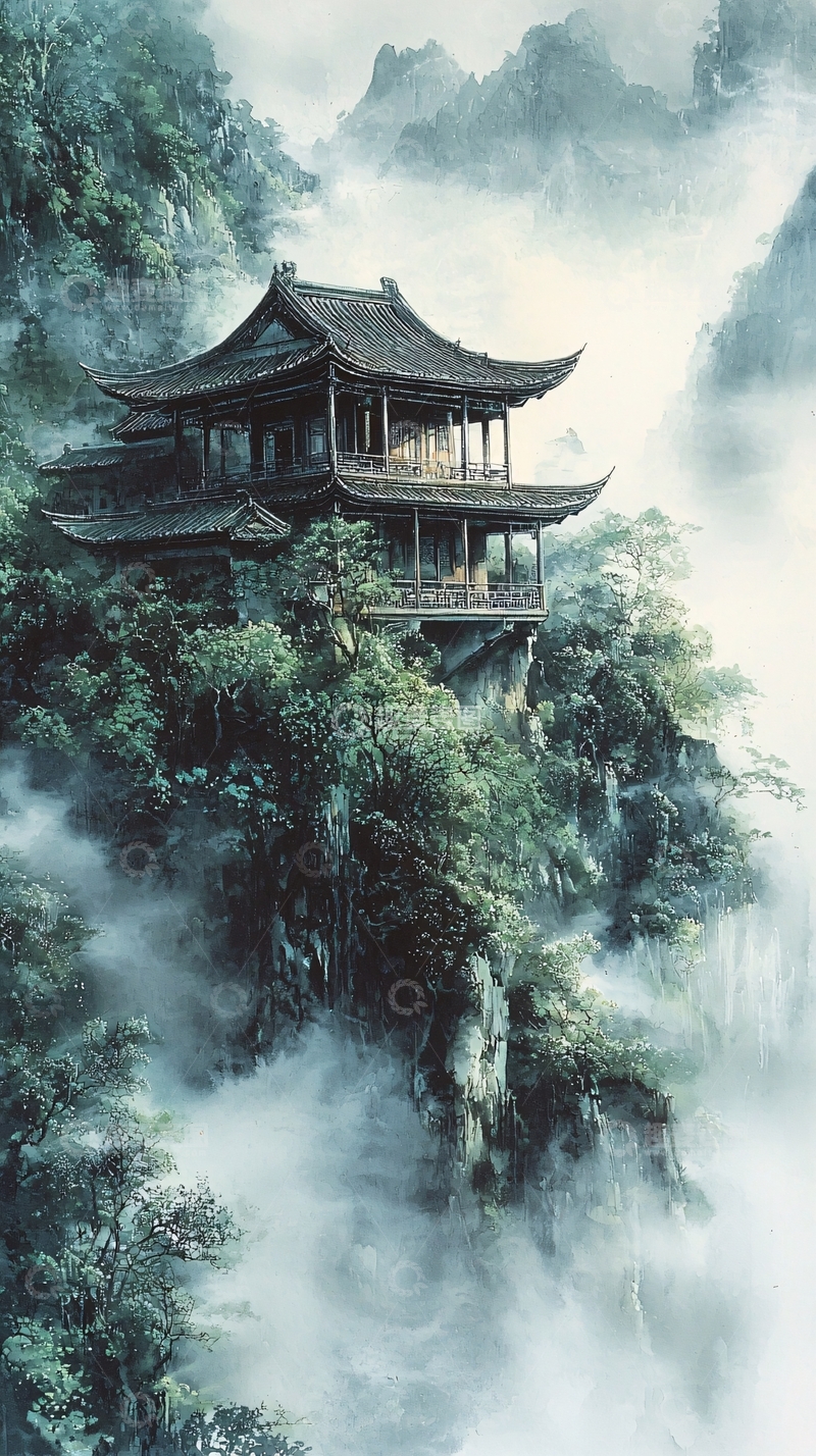 高清大图下载【趣麦麦图】山间古建筑仙境