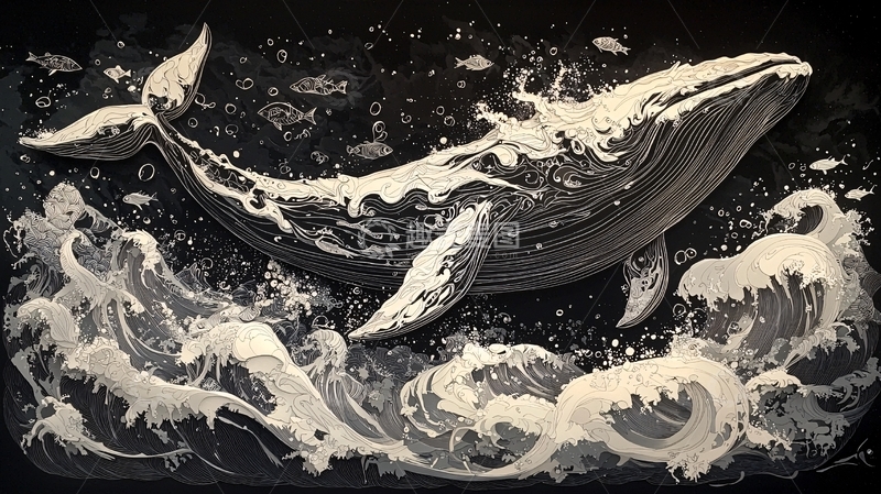 高清大图下载【趣麦麦图】鲸鱼跃起