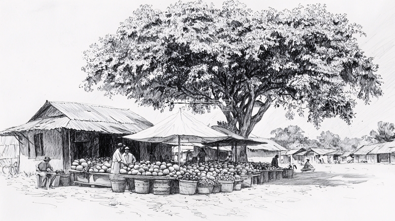 高清大图下载【趣麦麦图】树荫下的乡间集市